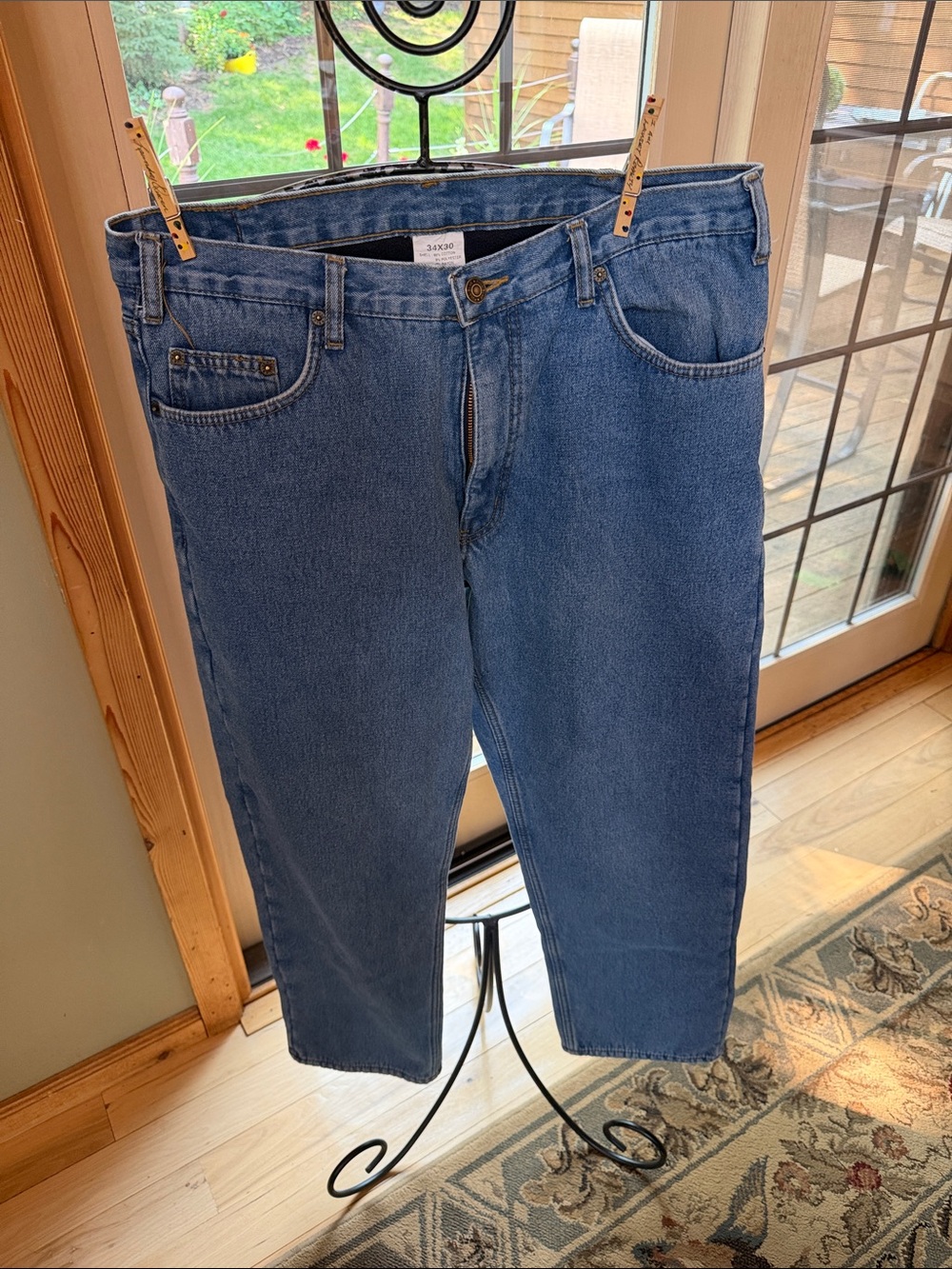 Full Blue Fleeced Lined Distressed Back Pocket Men's Blue Denim Sz 34x30 Jeans